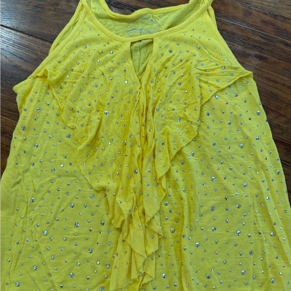 INC International Concepts Bright Yellow Rhinestone Tank Top